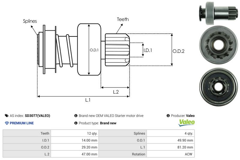AS-PL SD3077(VALEO) Freewheel Gear, starter