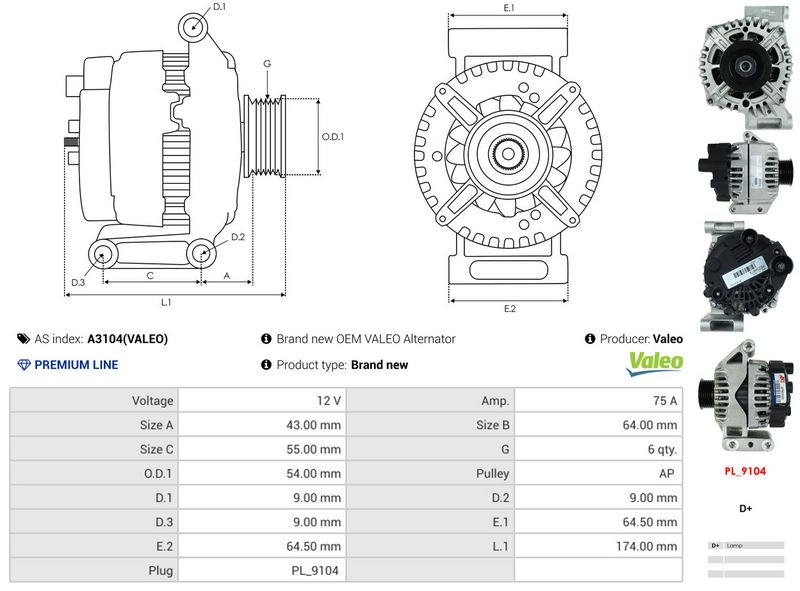 AS-PL A3104(VALEO) Alternator