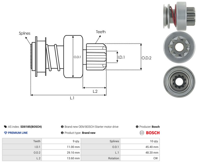 AS-PL SD0185(BOSCH) Freewheel Gear, starter