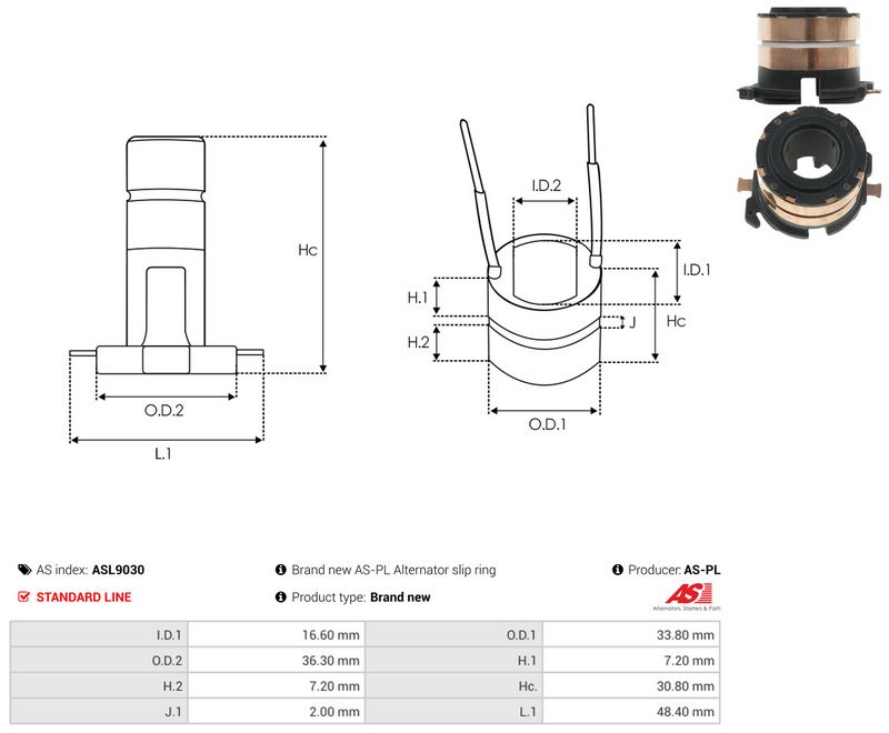AS-PL ASL9030 Slip Ring, alternator