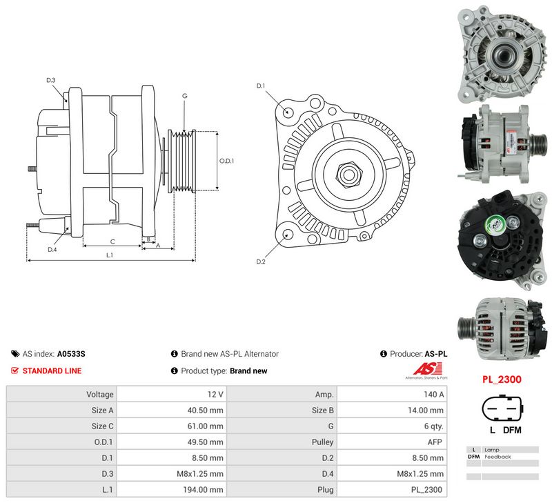 Generaator, AS-PL A0533S