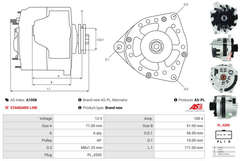 AS-PL A1008 Alternator