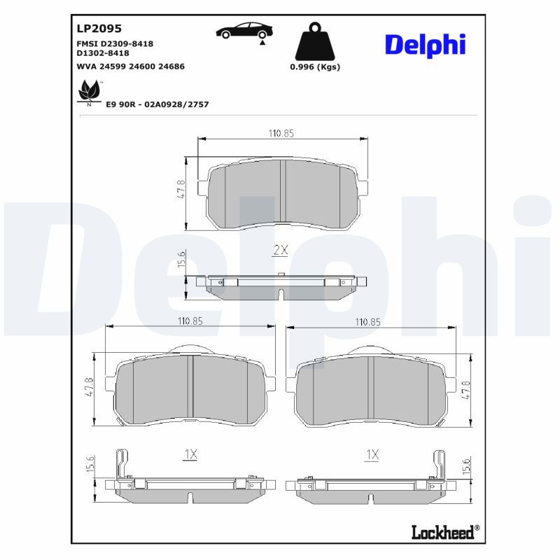 Piduriklotsi komplekt, ketaspidur, DELPHI LP2095