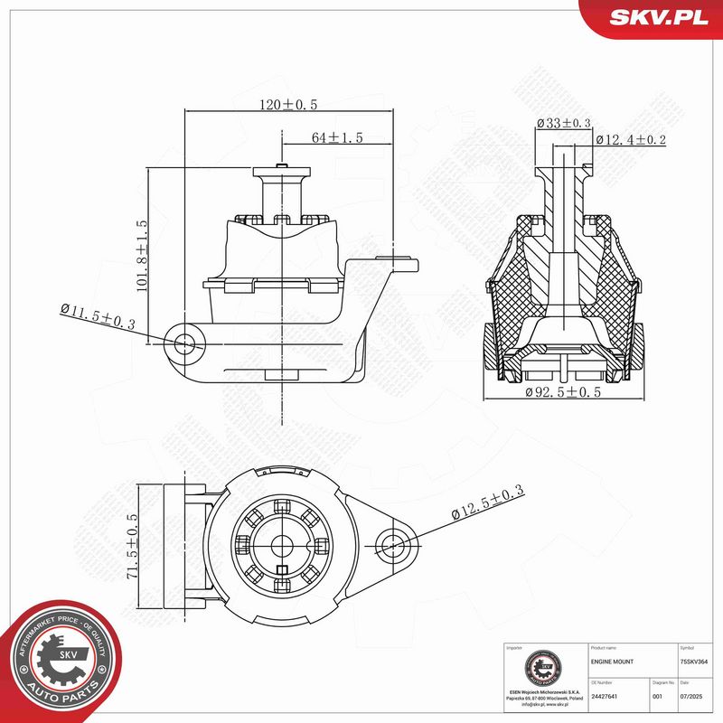 ESEN SKV 75SKV364 Variklio pagalvė