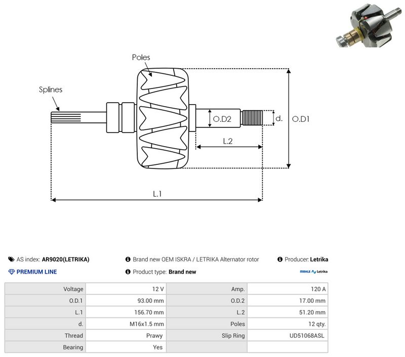 AS-PL AR9020(LETRIKA) Rotor, alternator