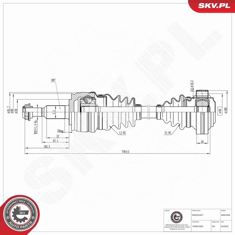 ESEN SKV 40SKV438 Drive Shaft