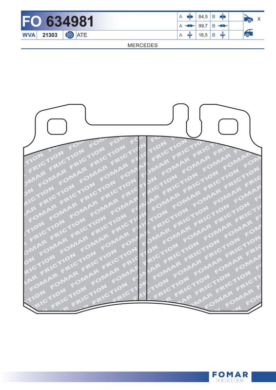Комплект гальмівних накладок, дискове гальмо, Fomar 634981