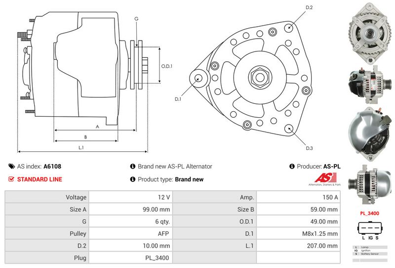 AS-PL A6108 Alternator