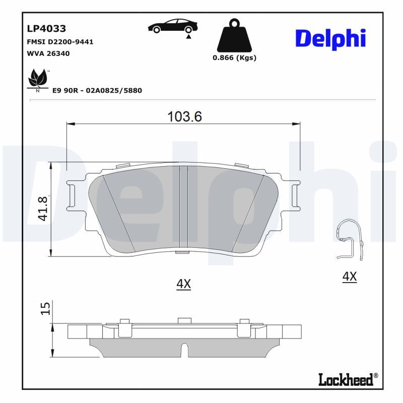 комплект спирачно феродо, дискови спирачки DELPHI