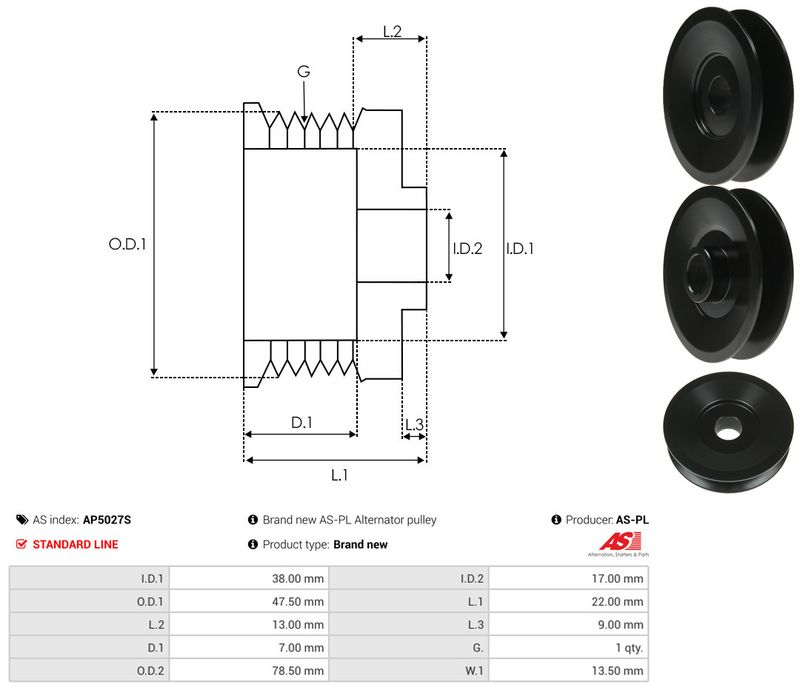 AS-PL AP5027S Belt Pulley, alternator