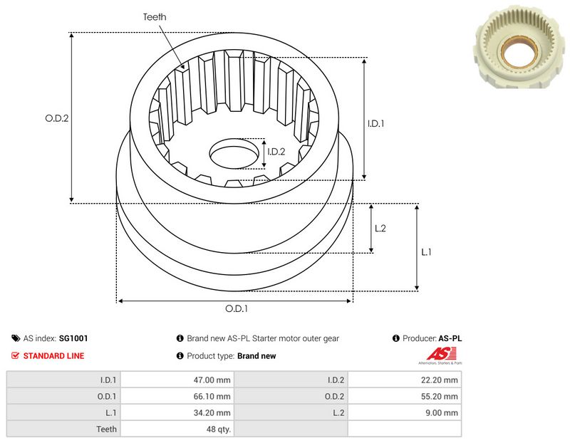 Remondikomplekt, Starter, AS-PL SG1001