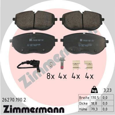 Комплект гальмівних накладок, дискове гальмо, Zimmermann 26270.190.2