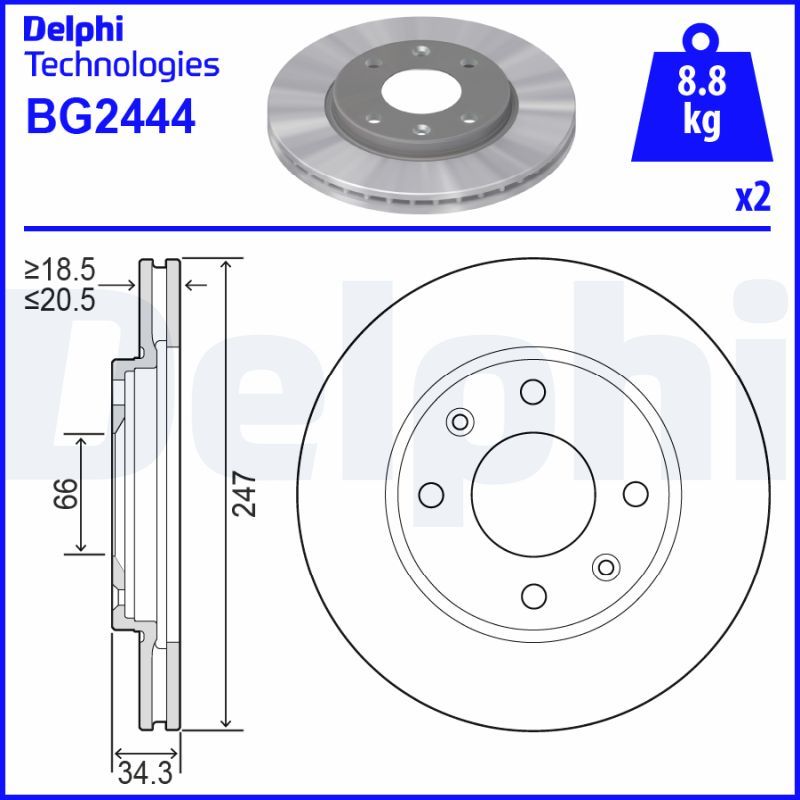 DELPHI PEUGEOT диск тормозной передний 206 98- 247*20,5