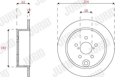 JURID SUBARU Тормозной диск задн.Forester 2.0 13-,SV 1.6/2.0 12-