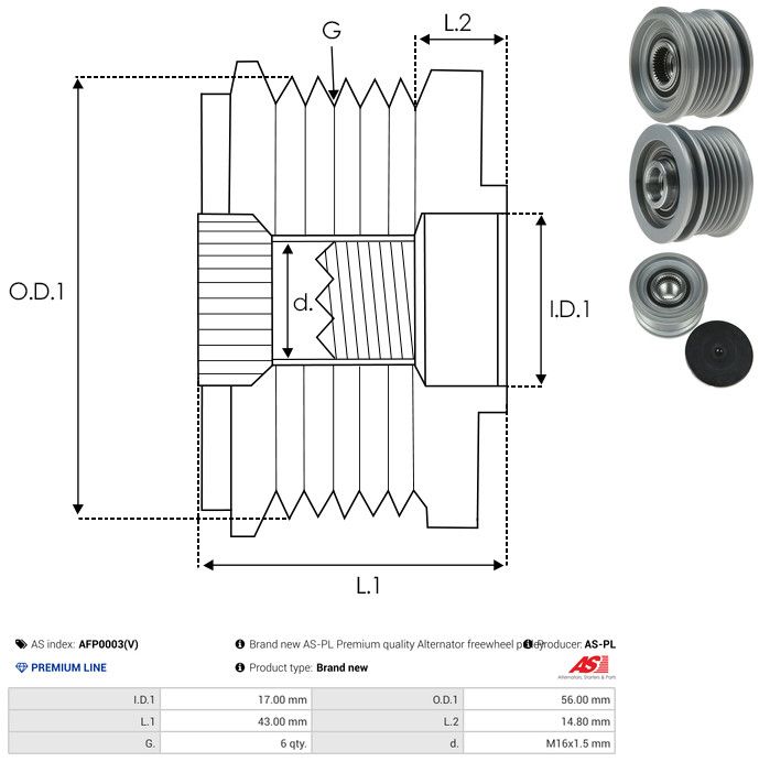 AS-PL AFP0003(V) Alternator Freewheel Clutch