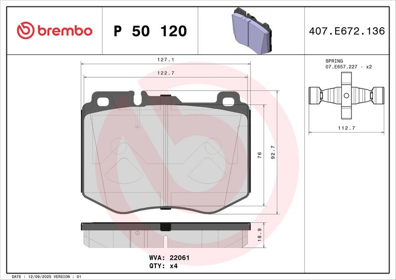 BREMBO P 50 120 Brake Pad Set, disc brake
