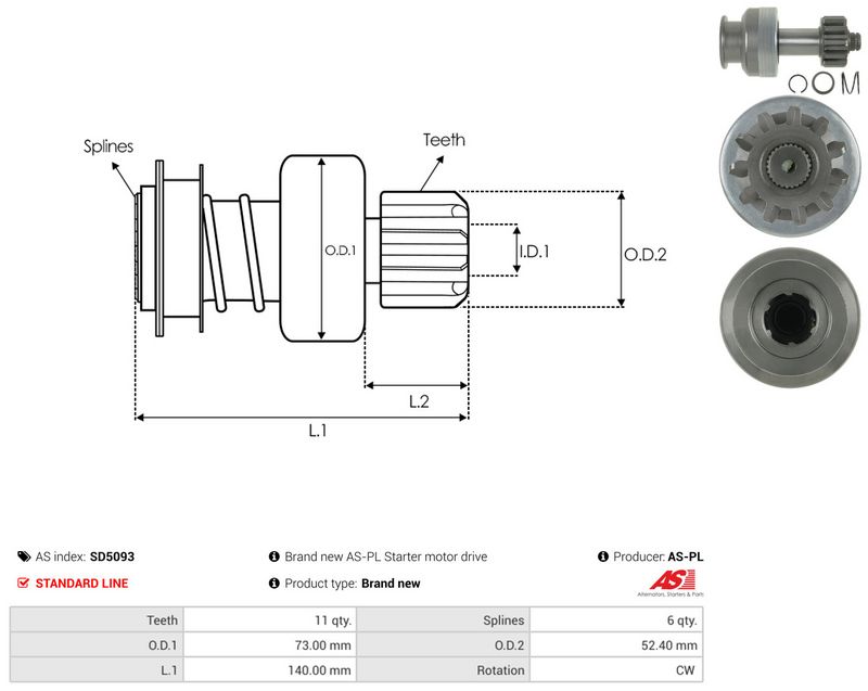 AS-PL SD5093 Freewheel Gear, starter