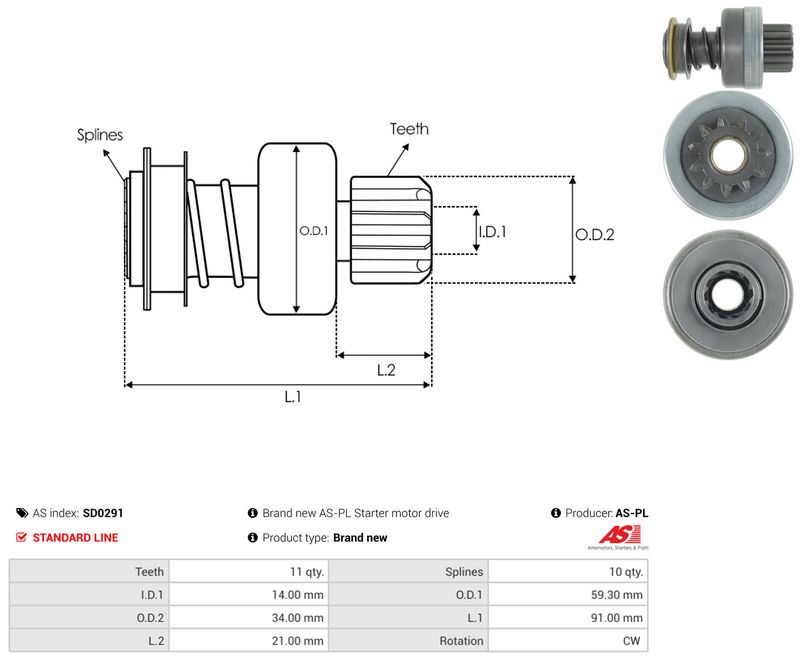 AS-PL SD0291 Freewheel Gear, starter
