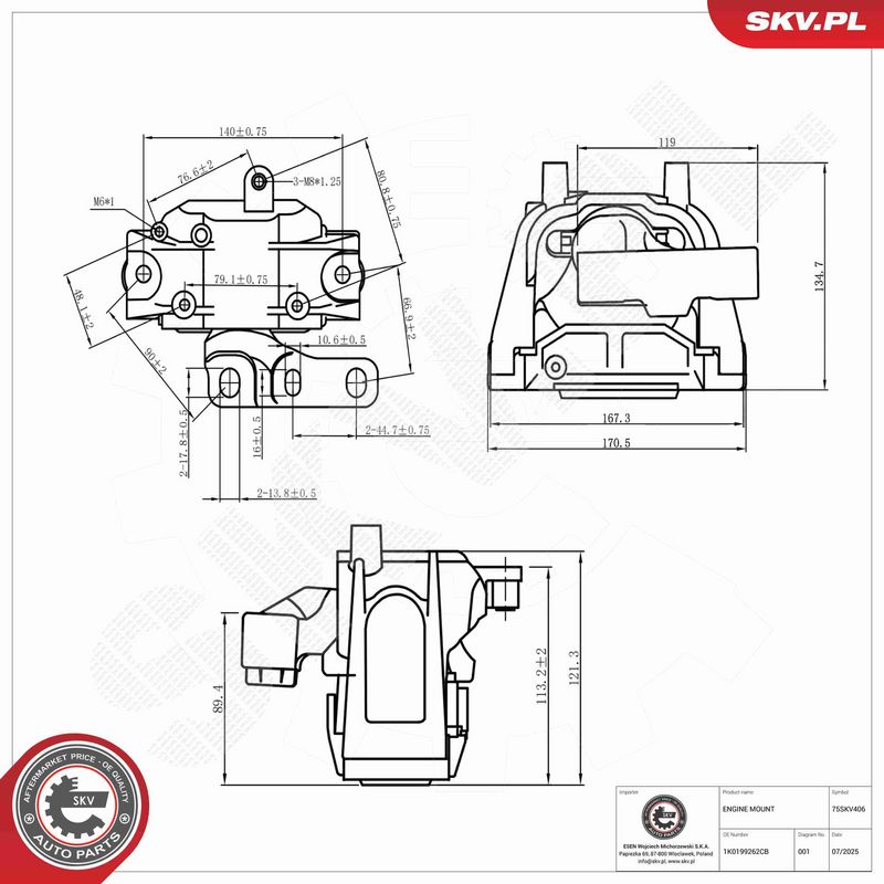 ESEN SKV 75SKV406 Variklio pagalvė