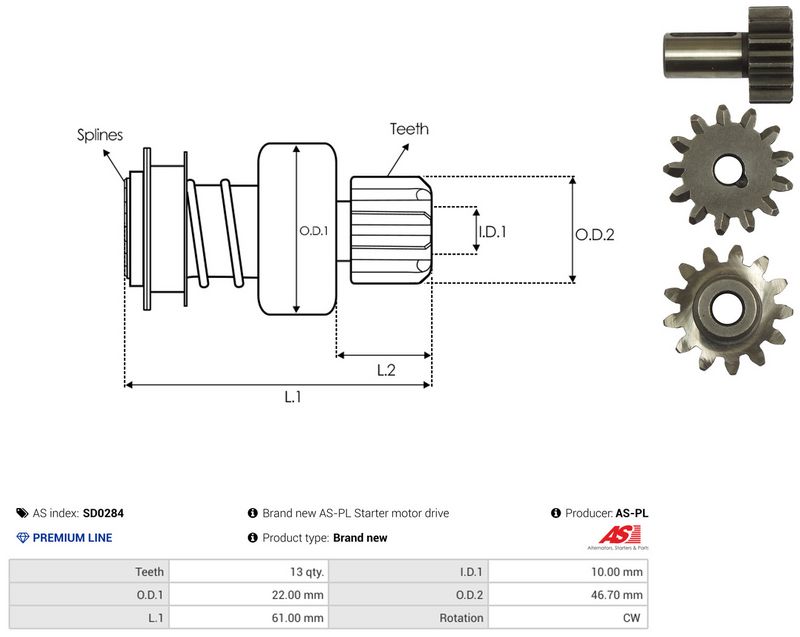 AS-PL SD0284 Freewheel Gear, starter