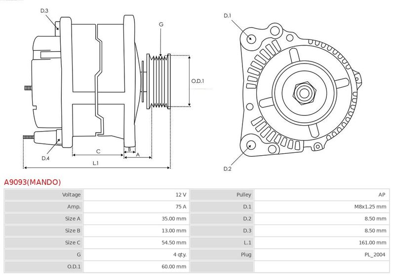 AS-PL A9093(MANDO) Alternator