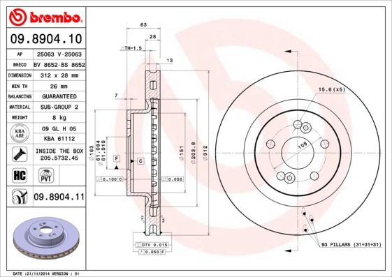 BREMBO Remschijf 09.8904.11