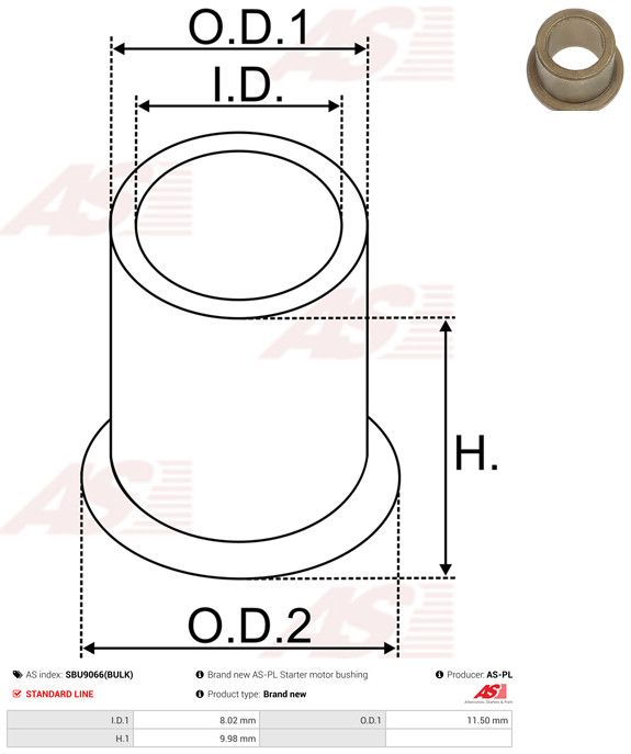 AS-PL SBU9066(BULK) Bush, starter shaft