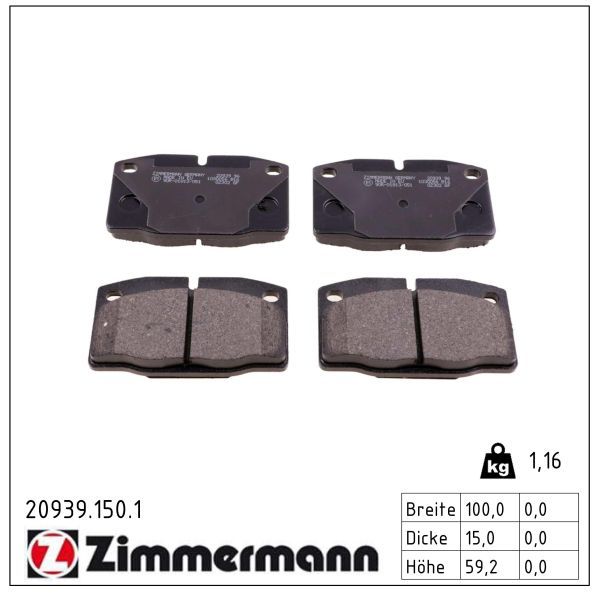 комплект спирачно феродо, дискови спирачки ZIMMERMANN