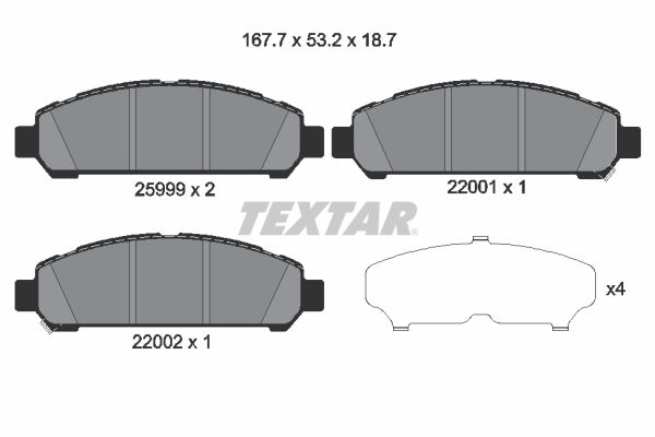 Комплект гальмівних накладок, дискове гальмо, Textar 2599901