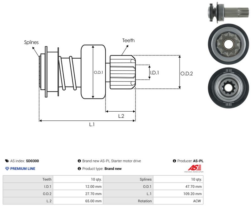 AS-PL SD0300 Freewheel Gear, starter