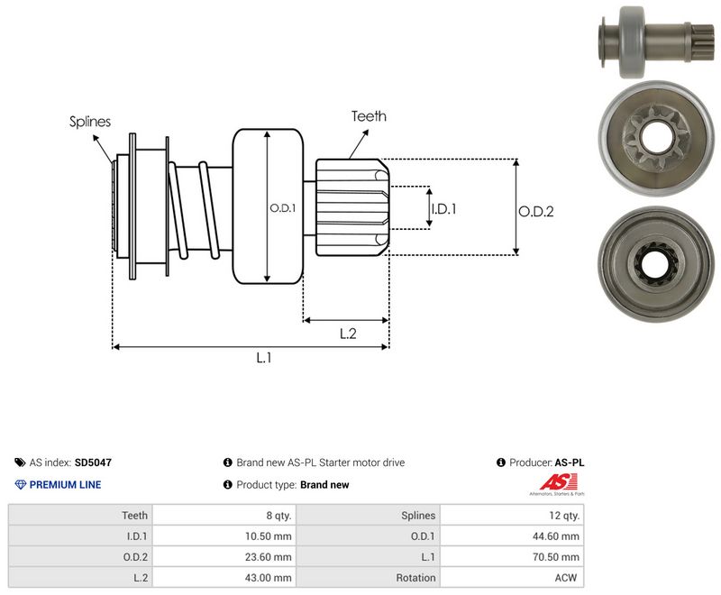 AS-PL SD5047 Freewheel Gear, starter