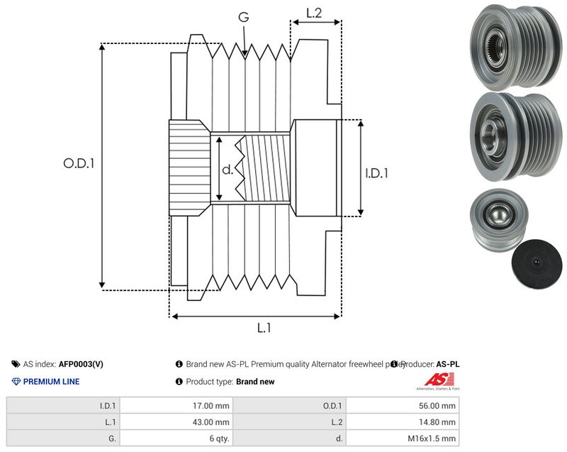 AS-PL AFP0003(V) Alternator Freewheel Clutch