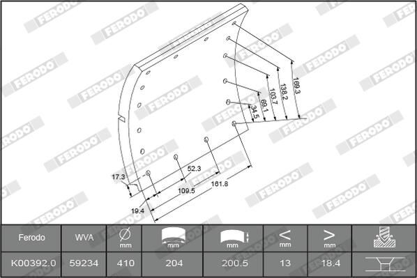 Ferodo Brake Lining Kit, drum brake K00392.0-F3652