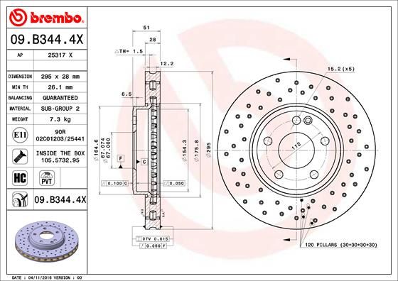 Гальмівний диск, Brembo 09.B344.4X