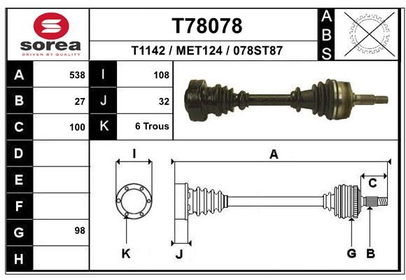 EAI hajtótengely T78078