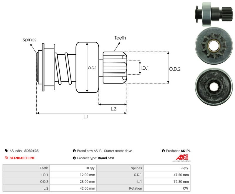 AS-PL SD3049S Freewheel Gear, starter