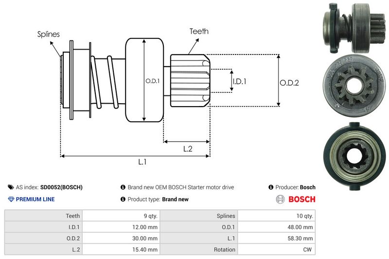 AS-PL SD0052(BOSCH) Freewheel Gear, starter