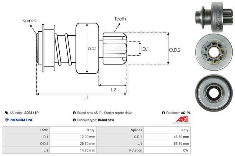 AS-PL SD3141P Freewheel Gear, starter