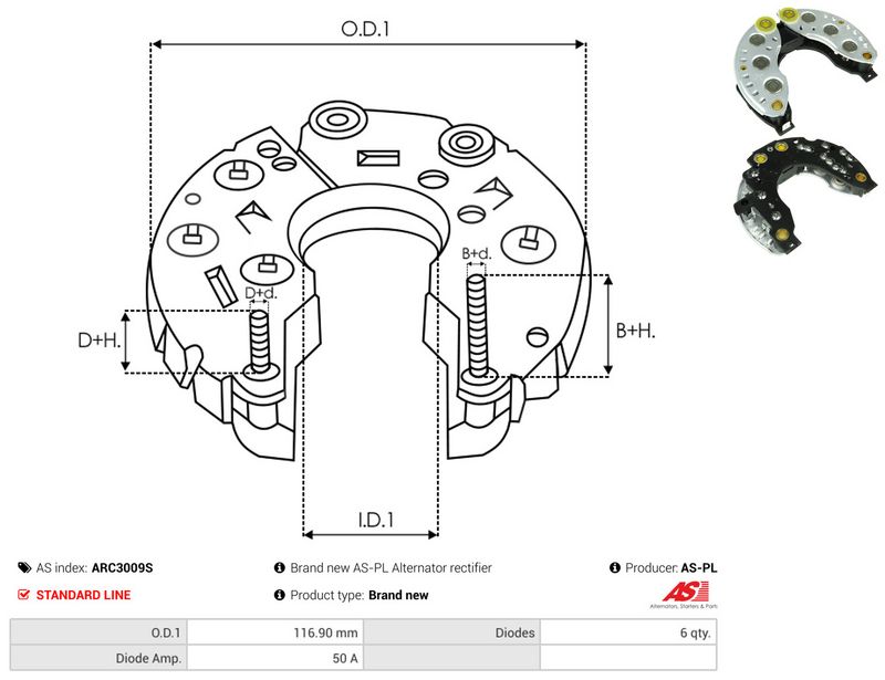AS-PL ARC3009S Rectifier, alternator