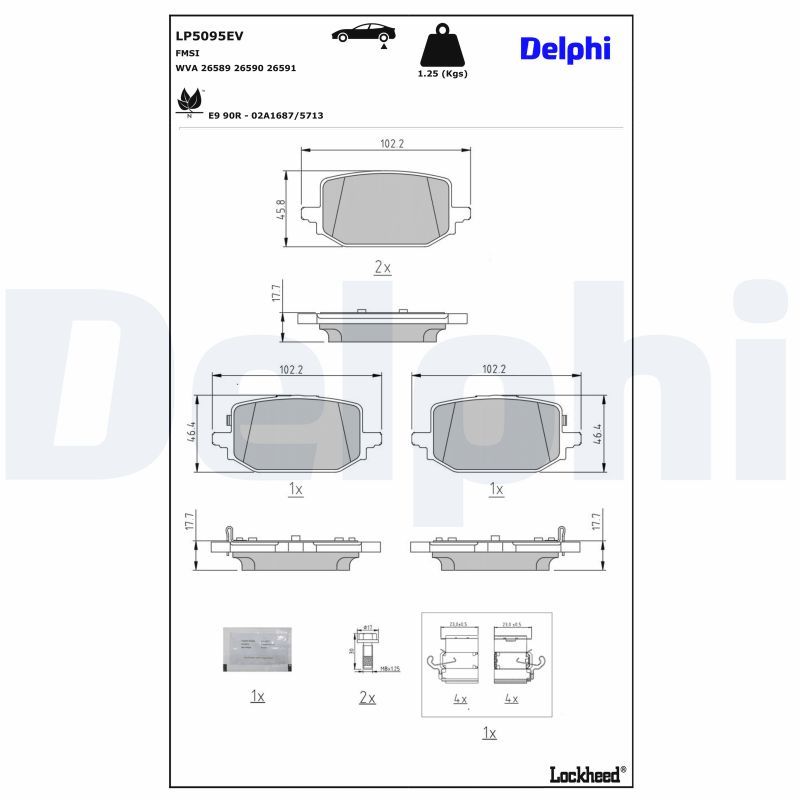 Piduriklotsi komplekt, ketaspidur, DELPHI LP5095EV