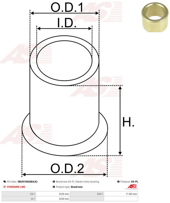 Puks, starterivõll, AS-PL SBU9156S(BULK)