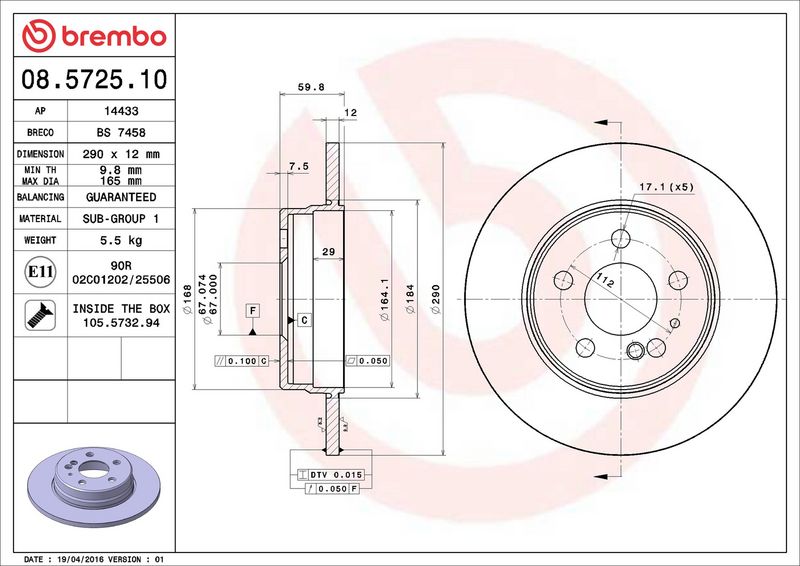 BREMBO 08.5725.10 Brake Disc
