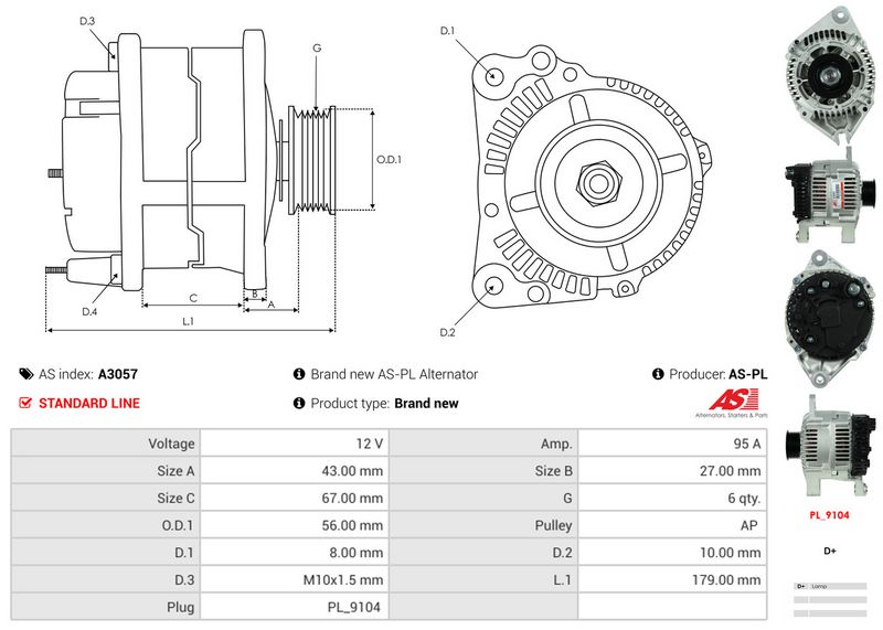 AS-PL A3057 Alternator