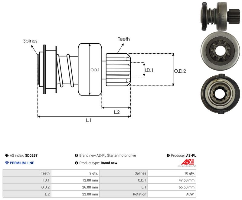 AS-PL SD0297 Freewheel Gear, starter
