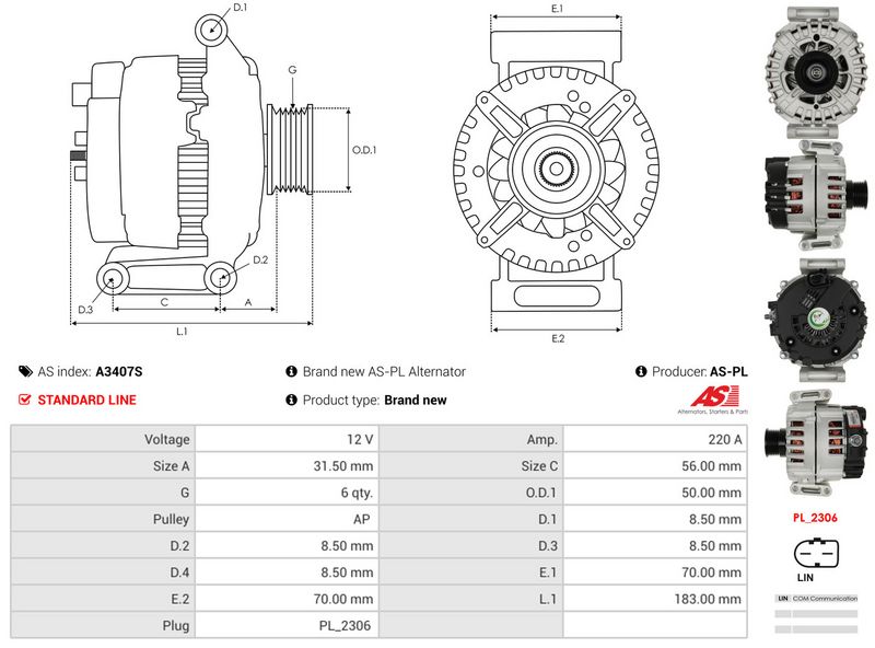 AS-PL A3407S Alternator