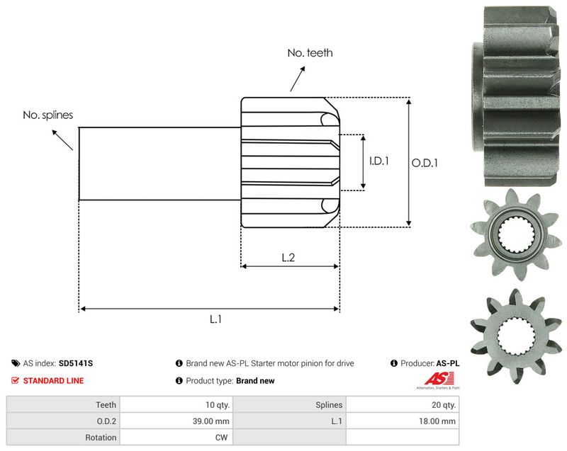 AS-PL SD5141S Freewheel Gear, starter