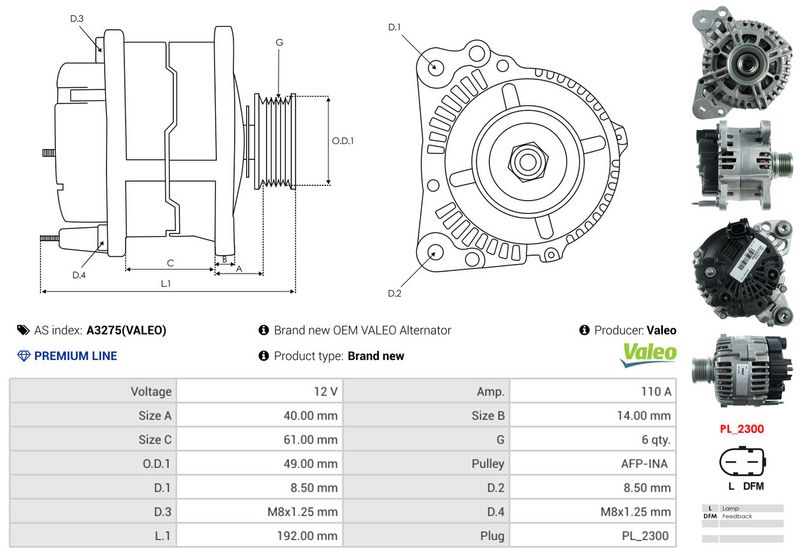 AS-PL A3275(VALEO) Alternator