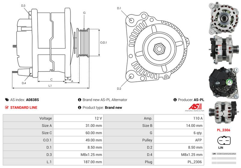AS-PL A0838S Alternator