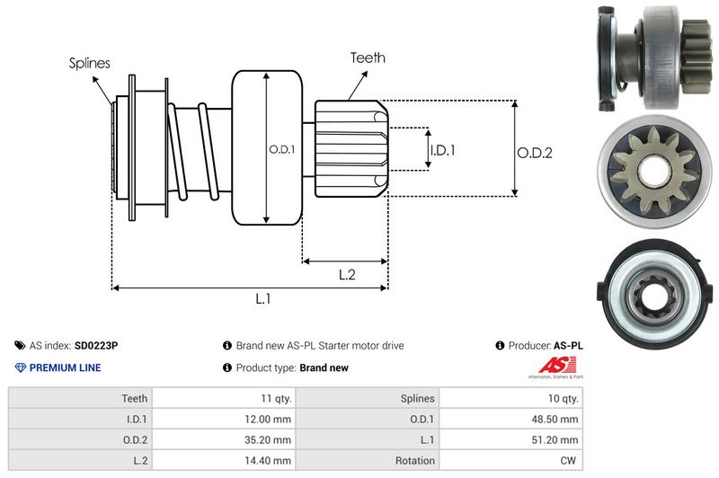 AS-PL SD0223P Freewheel Gear, starter