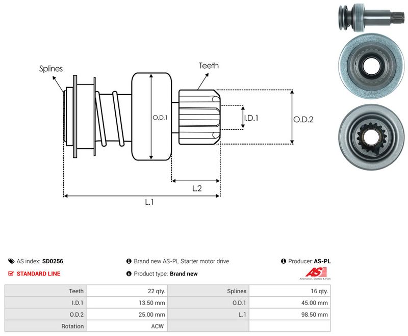 AS-PL SD0256 Freewheel Gear, starter